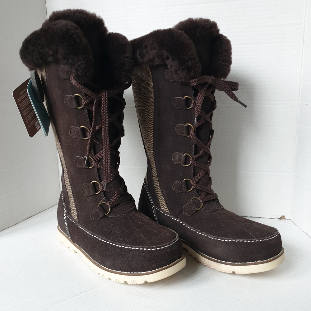 Lamo Wm Harper Premium Choc Brown Suede & Sheepskin Lined Tall Winter Boots 6-7 - Picture 3 of 16